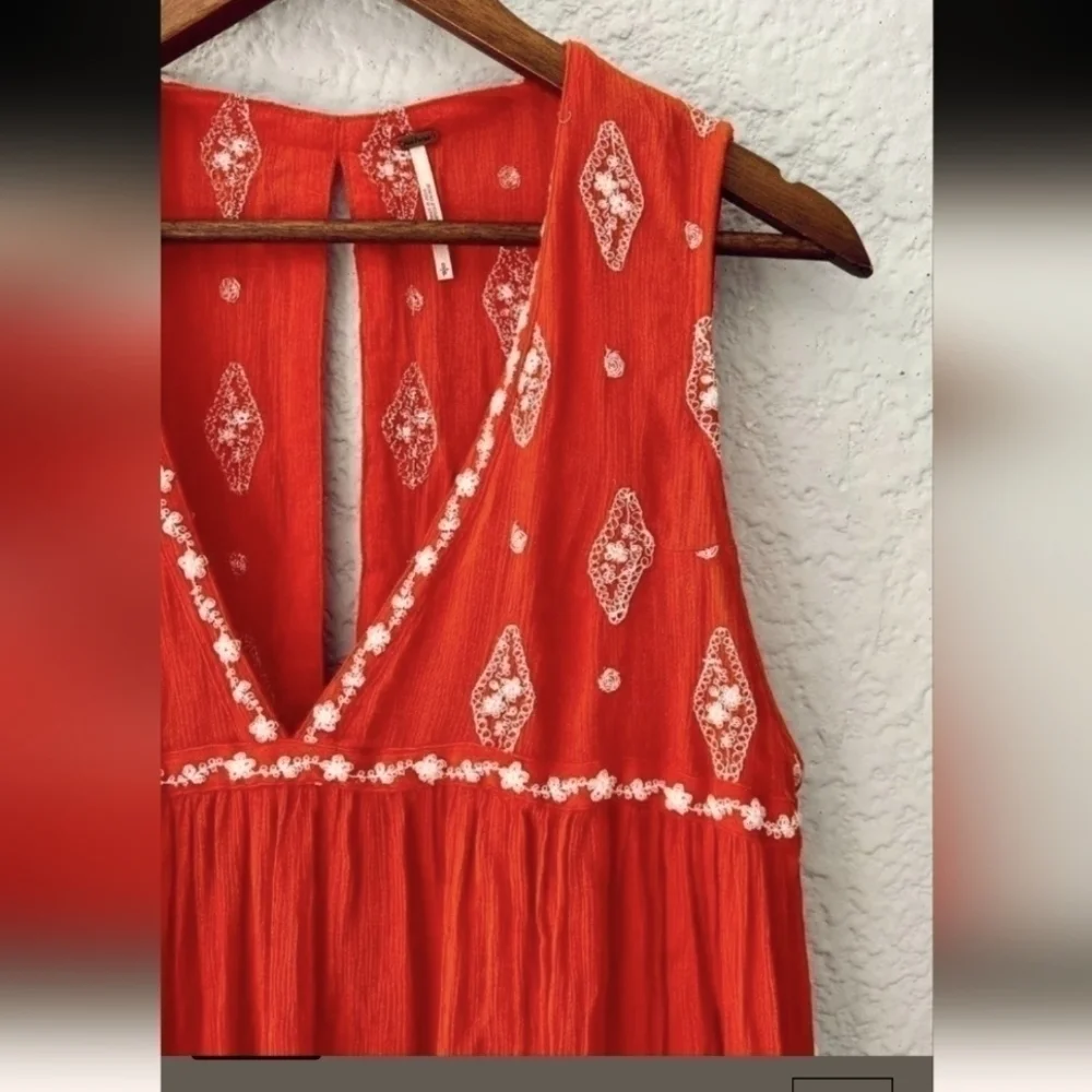 Free People Orange Sleeveless Embroidered Tunic SIZE SMALL